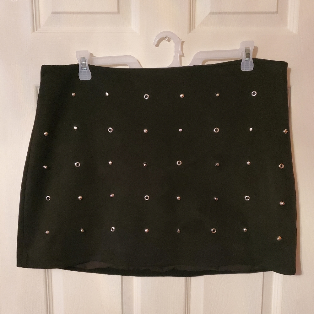 Black suede studded mini skirt